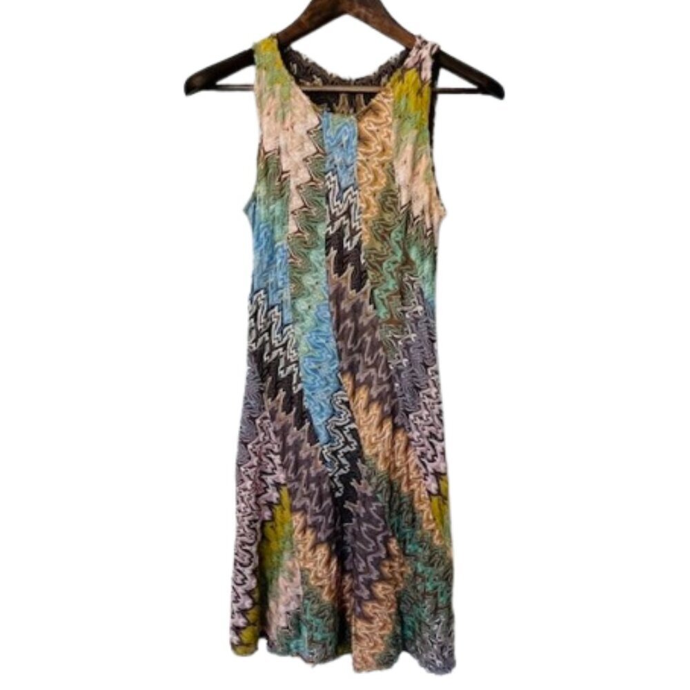 Missoni Vintage Zig Zag Raschel Lacy Knit High Neck Tank Mini Dress 40 XS/S